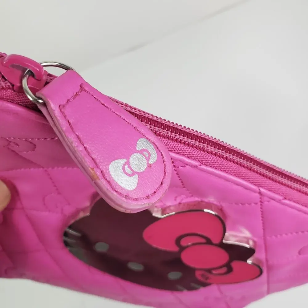 Sanrio Hello Kitty PINK Cosmetic Metal emble Pouch Bag Purse zip Closure Clutch
